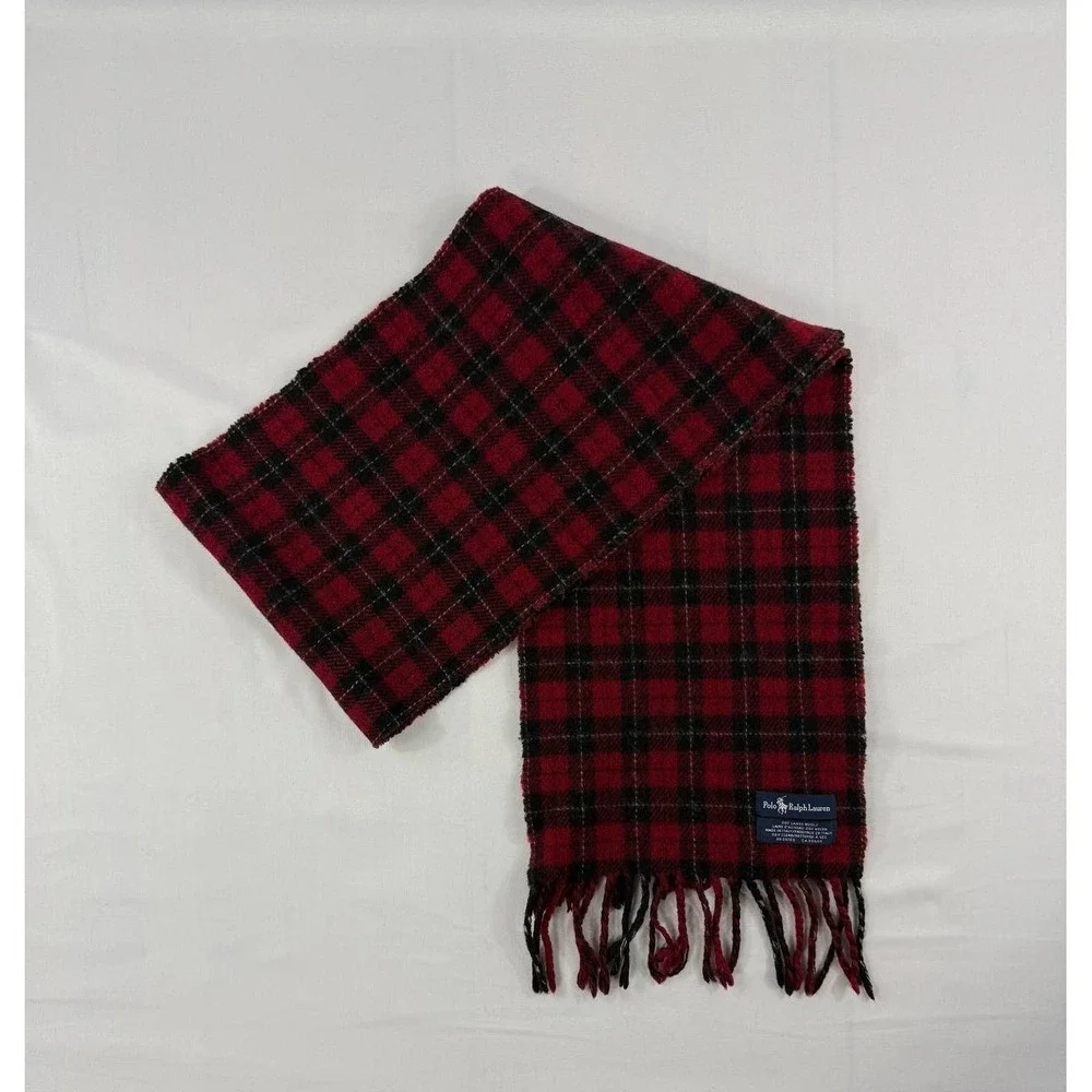 Polo Ralph Lauren 2-Face Lambswool Scarf Made in Italy - Plaid Red